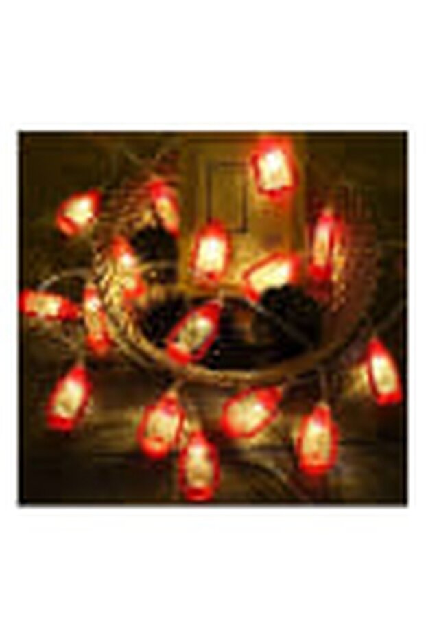 سلسلة إضاءة على شكل فانوس بـ 10 مصابيح LED، ألوان أحمر/شفاف/أصفر دافئ، طول 1.5 متر - 2