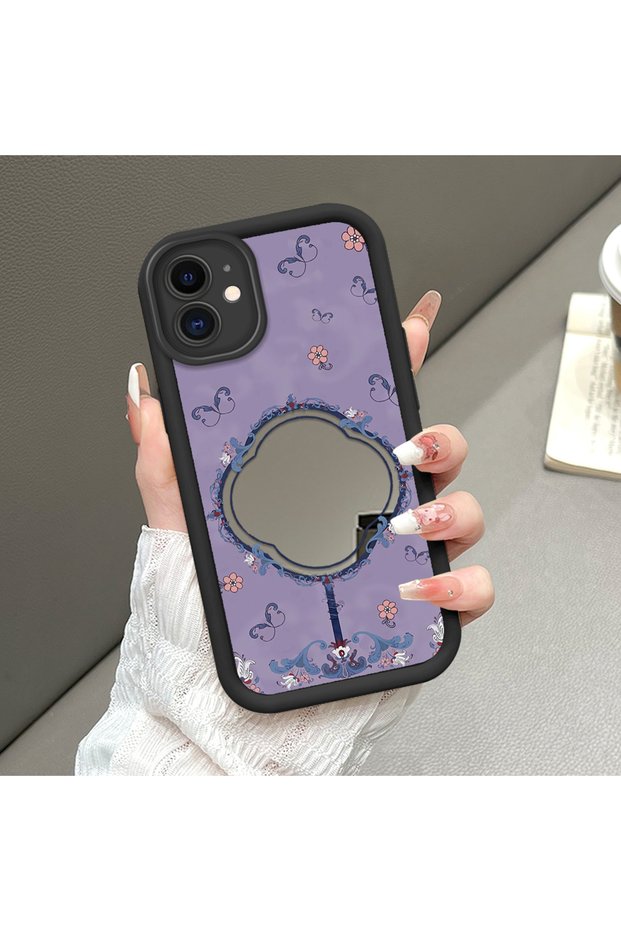 Compatible with iPhone 12. Vintage Fan Pattern Mirrored Silicone Phone Case.