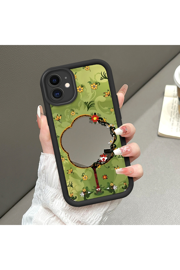 متوافق مع حافظة هاتف iPhone 12 المصنوعة من السيليكون ذات النمط الكلاسيكي والمرآة.