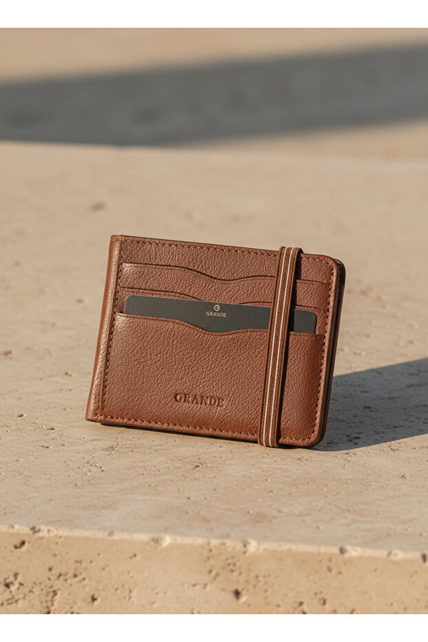 755 100% Genuine Leather Men's Wallet Card Holder Tan-Navy Blue