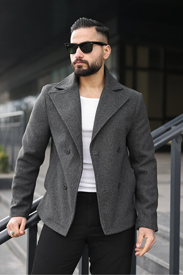 معطف/جاكيت قصير ذو قصة ضيقة وقصة أساسية مزدوجة الصدر - 2