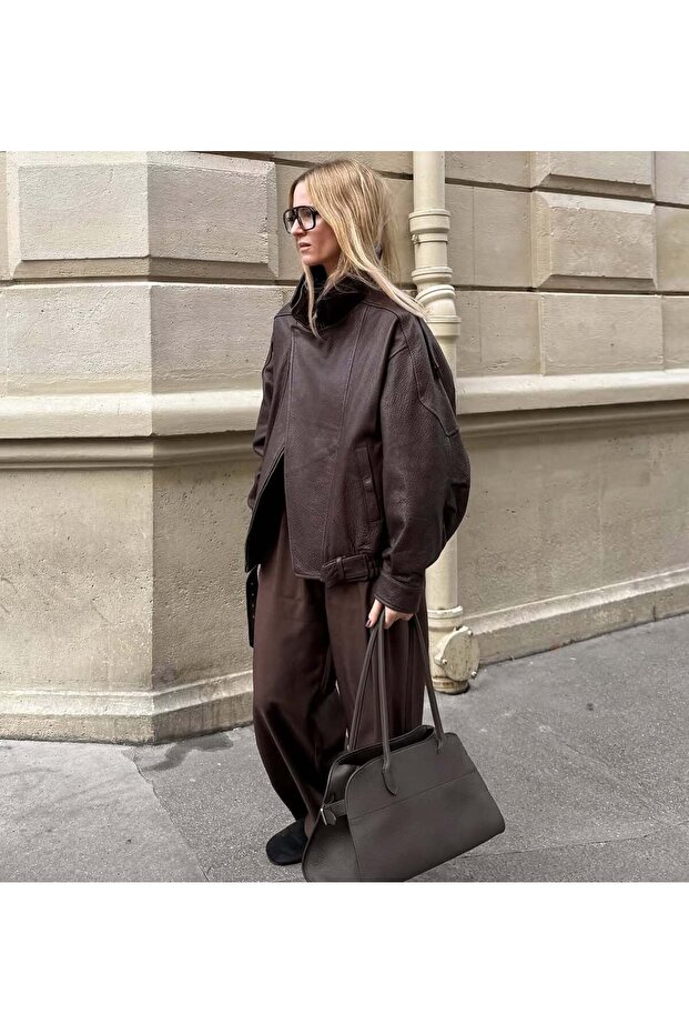 Kadın Oversize Deri Ceket - 2