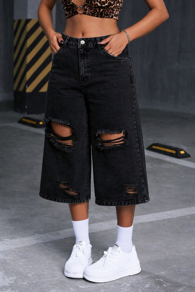 Baggy Denim Bermuda Şort - 2