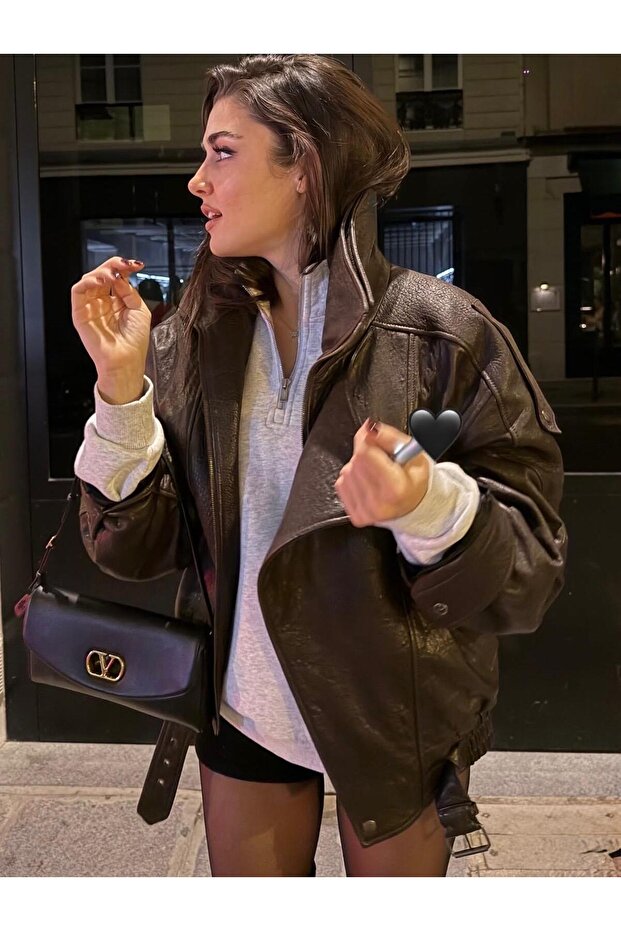 Kadın Oversize Deri Ceket - 3