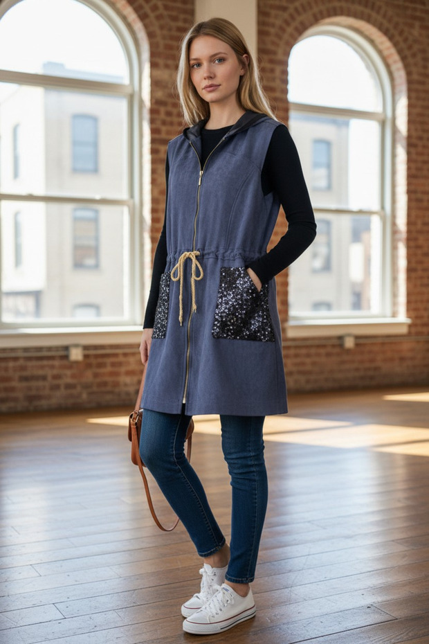 Süet pullu yelek - 3