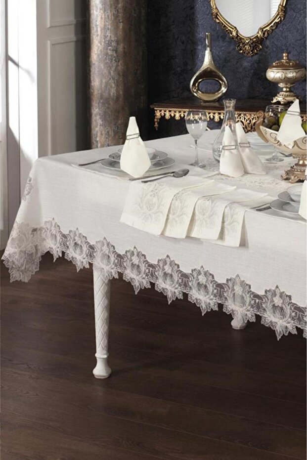 Asel French Lace Linen Dinner Set - 26 Piece Gray