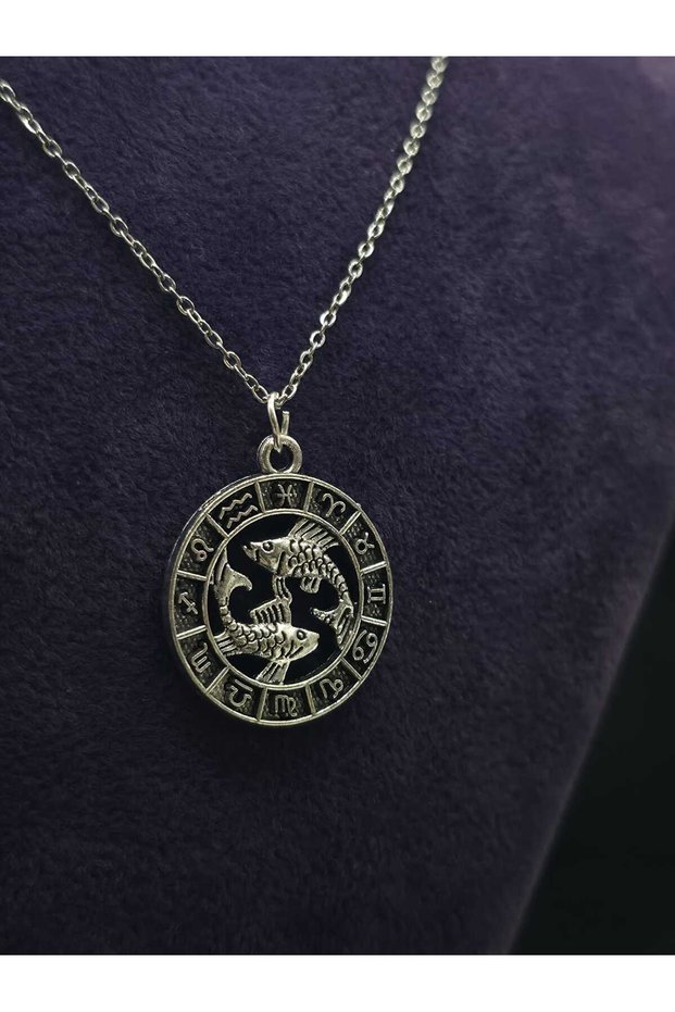 Pisces Zodiac Steel Pendant and Chain Jewelry Classic Stoneless Accessory Daily Luck Chakra Stars Zodiac Sign