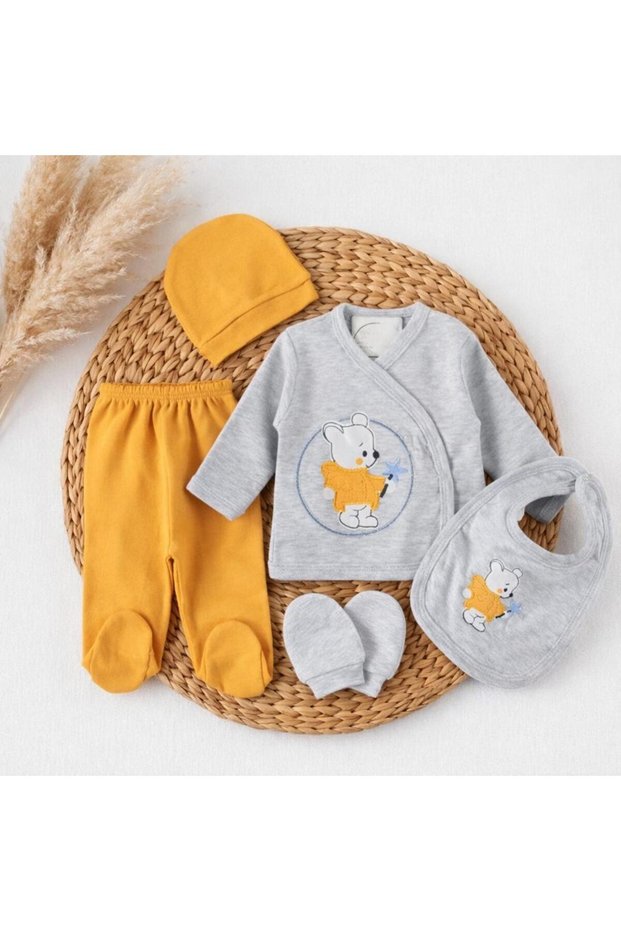 5 Piece Cotton Newborn Baby Boy Hospital Discharge Bodysuit Set Boxed Seasonal 0-3 Months