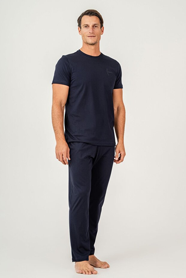 Men's Pajama Set 100% Cotton – Short Sleeve Top & Long Bottom with Pockets Comfortable Home Wear