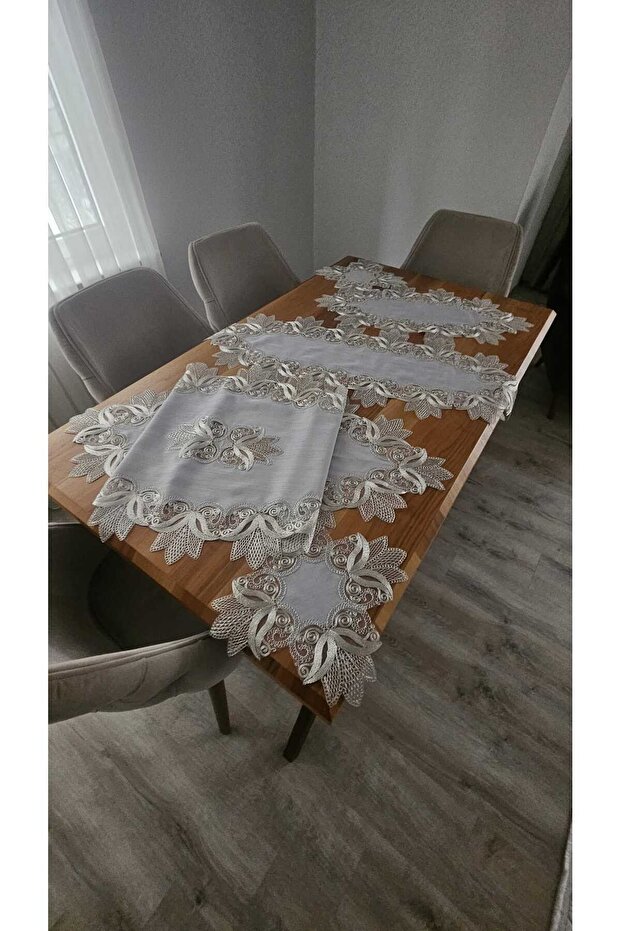 5 Piece Luxury Living Room Sets with Agar Guipure on Linen