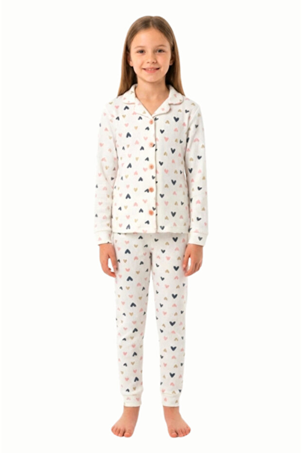 Colorful Heart Printed Girls' Pajama Set 101