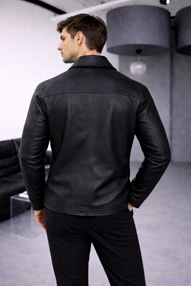 Zamansız Stil Şık Basic Deri Ceket - 4