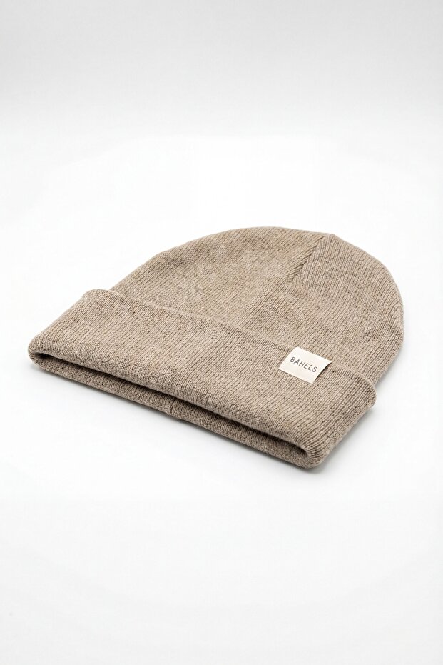 Unisex Açık Vizon Kalın Basic Düz Triko Bere - 2