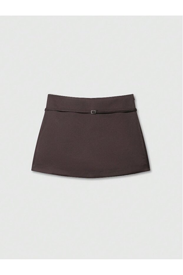 Women's Solid Color Zippered Belted Skirt Shorts