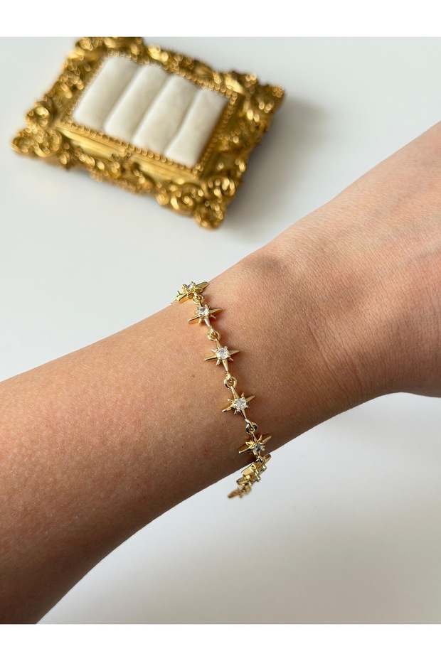 Steel Gold Zircon Pole Star Bracelet