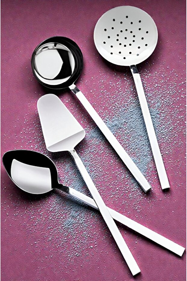 4 Piece Serving Set 18/0 Ladle Colander Spatula Serving Spoon Set Stainless Steel Serving Utensils
