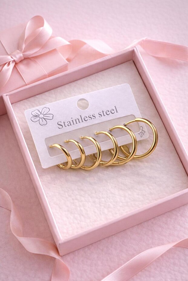 6-Piece Ring Set Anti-Tarnish Steel Earrings for Women
