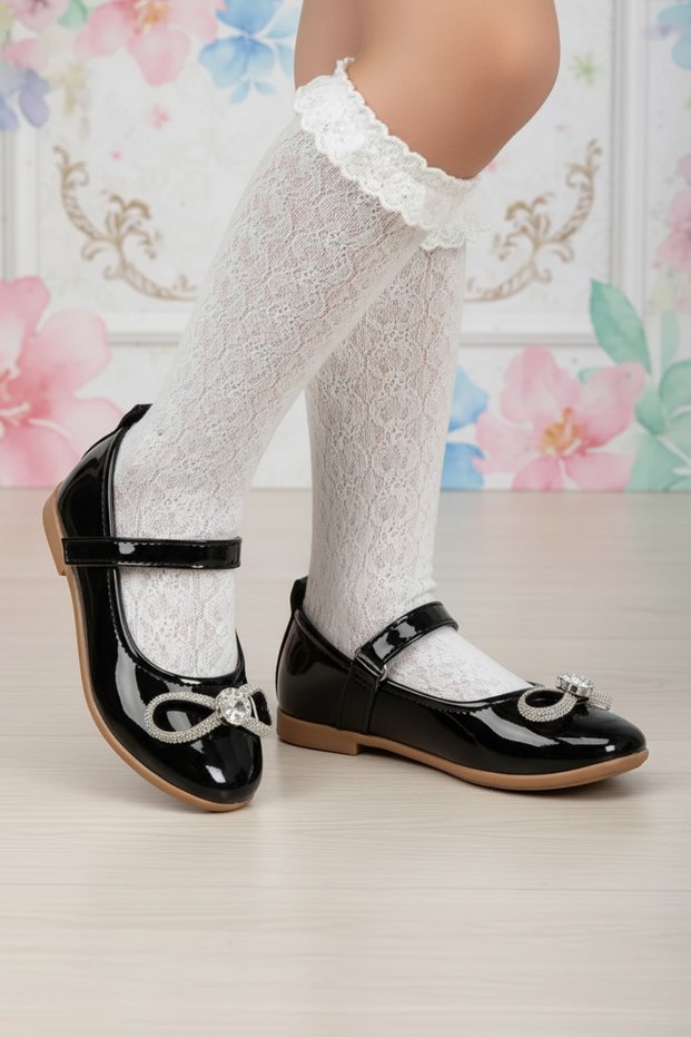 Orthopedic Stone Bow Detailed Ballerina Children's Shoes
