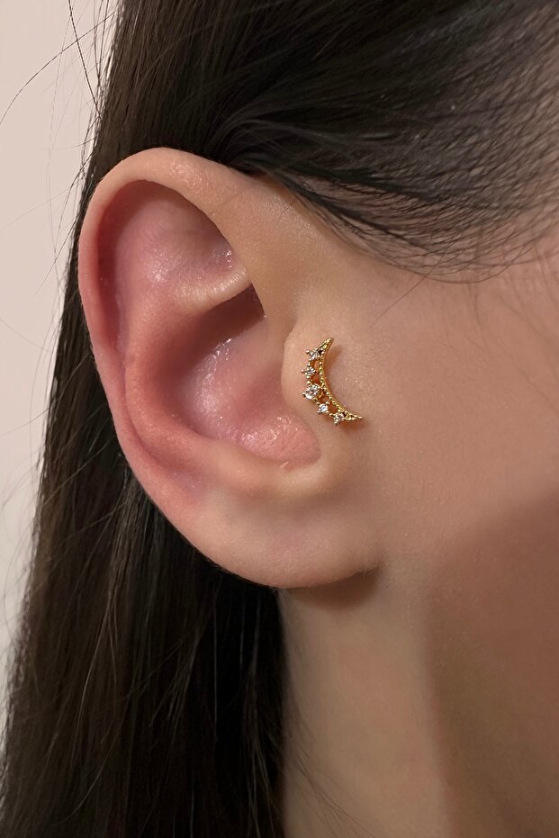 Çelik Taşlı Ay Piercing - 1