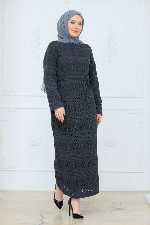 Women's Mercerized Inner Mesh Openwork Knitwear Dress