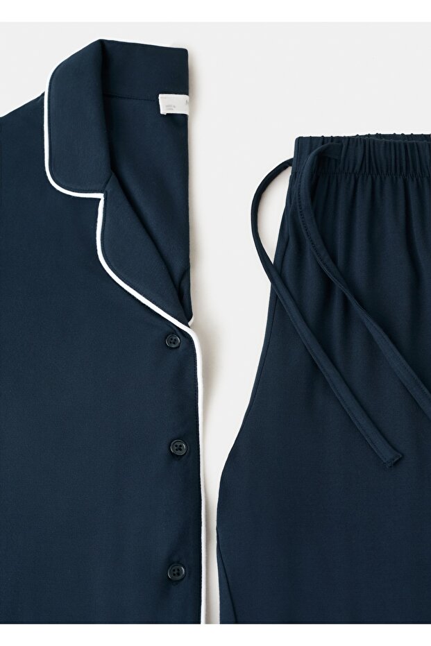 Çizgili iki parça pijama - 5