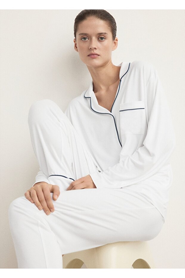 Çizgili iki parça pijama - 7