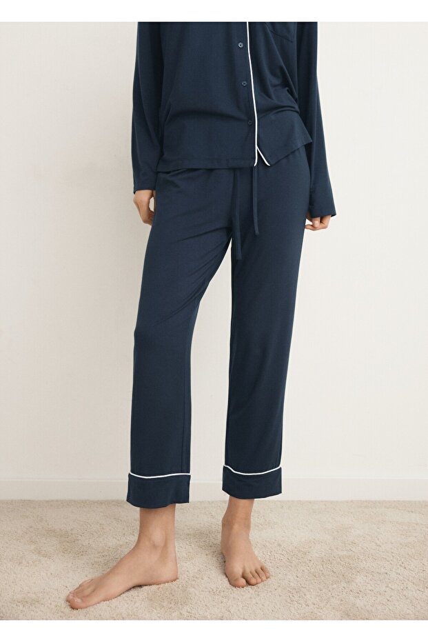 Çizgili iki parça pijama - 8