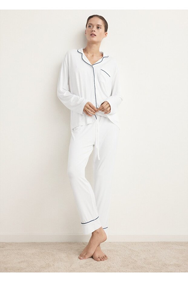 Çizgili iki parça pijama - 2