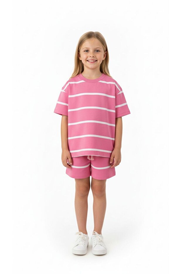 Striped Short Sleeve Top and Shorts 2-Piece Set (1St) Class Fabric)