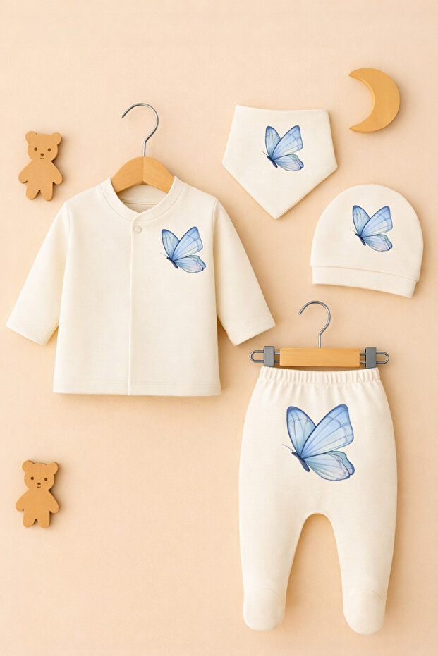 Hospital Discharge Set / Newborn Set Butterfly Printed Unisex Cotton