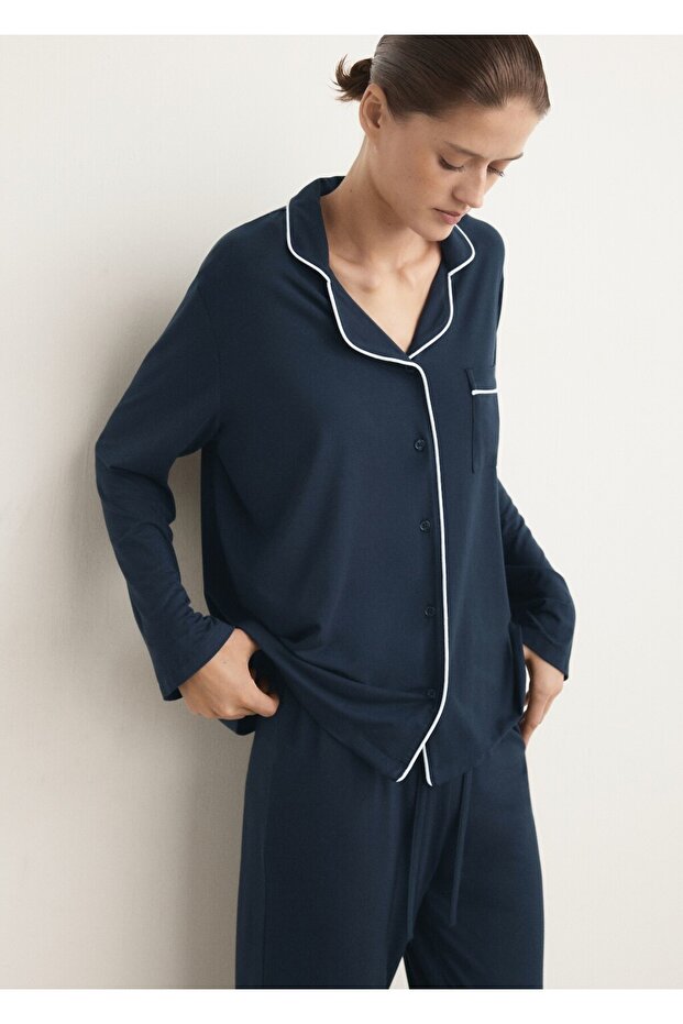 Çizgili iki parça pijama - 1