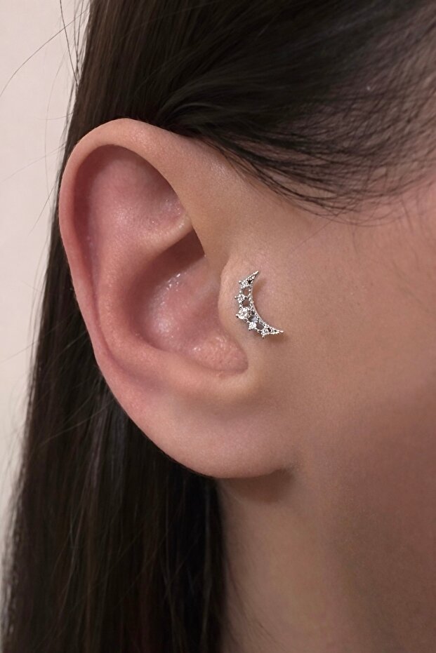 Çelik Taşlı Ay Piercing - 1