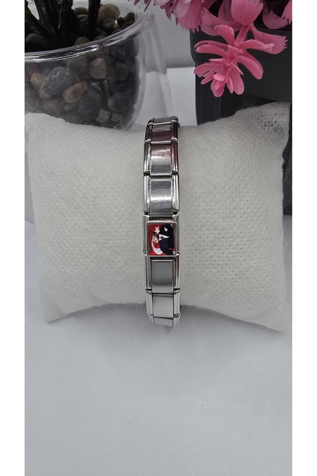 Unisex Italian Steel Bracelet with Ataturk Charm - Non-Tarnish - Adjustable - 21cm