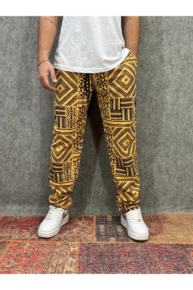 Bohemian Patterned Trousers with Elastic Waist