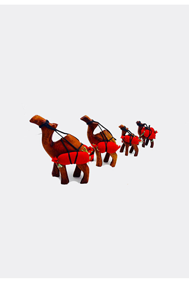Handcrafted Wooden Camels – Small Traditional Showpieces (4-Piece Set | 2”, 3”, 4”, 5”)