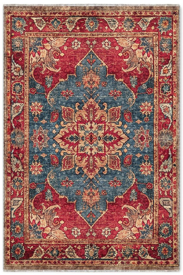 Design Red Blue Chenille Carpet Rug Runner Non-Slip Washable Living Room Kitchen Hallway