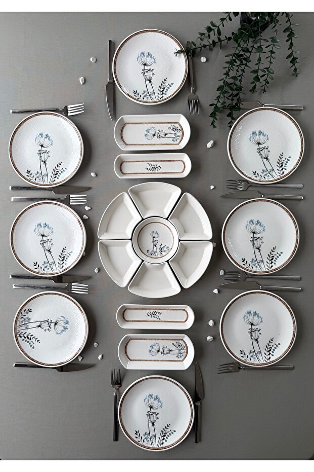 Segah Model Embossed 8-Person 19-Piece Modern Breakfast-Brunch Set