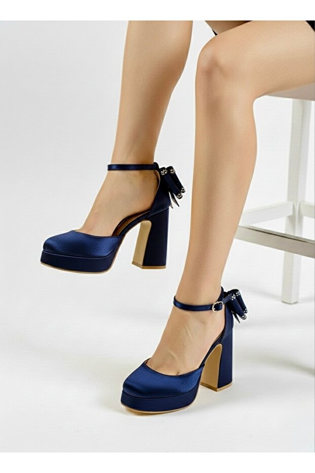 Satin Platform Heeled Evening Dress Shoes 10cm - Feli̇syabuti̇k