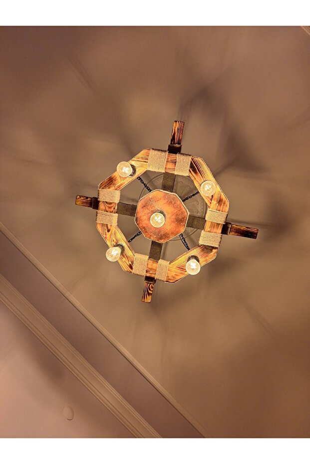 Otantik Ahşap Halatlı Avize - 2