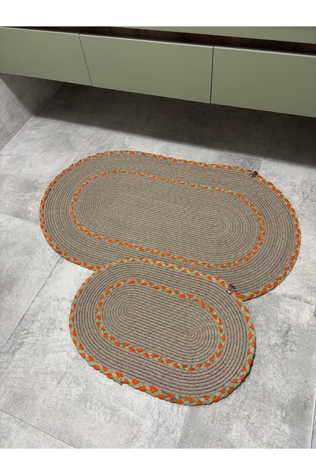 Nâzen 2-Piece Rope Bathroom Set Wicker Mat with Knitted Edges 60X100 + 40X60 Handmade