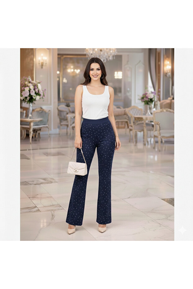 Women's High Waist Stone Embellished Spanish Flare Pants