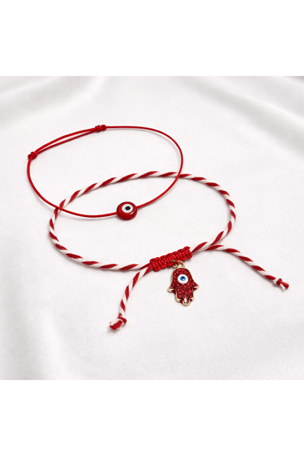 Red Glass Evil Eye Bead, Pearlescent Fatma Ana Evil Eye Martenitska Set with Card