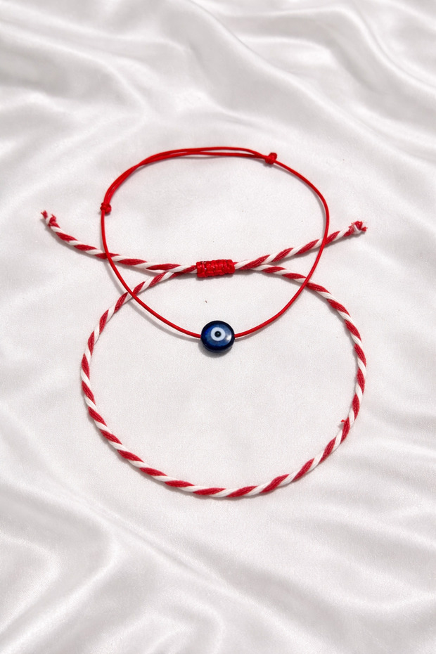 Navy Blue Glass Evil Eye Beaded Marteniçka Bracelet Set with Card