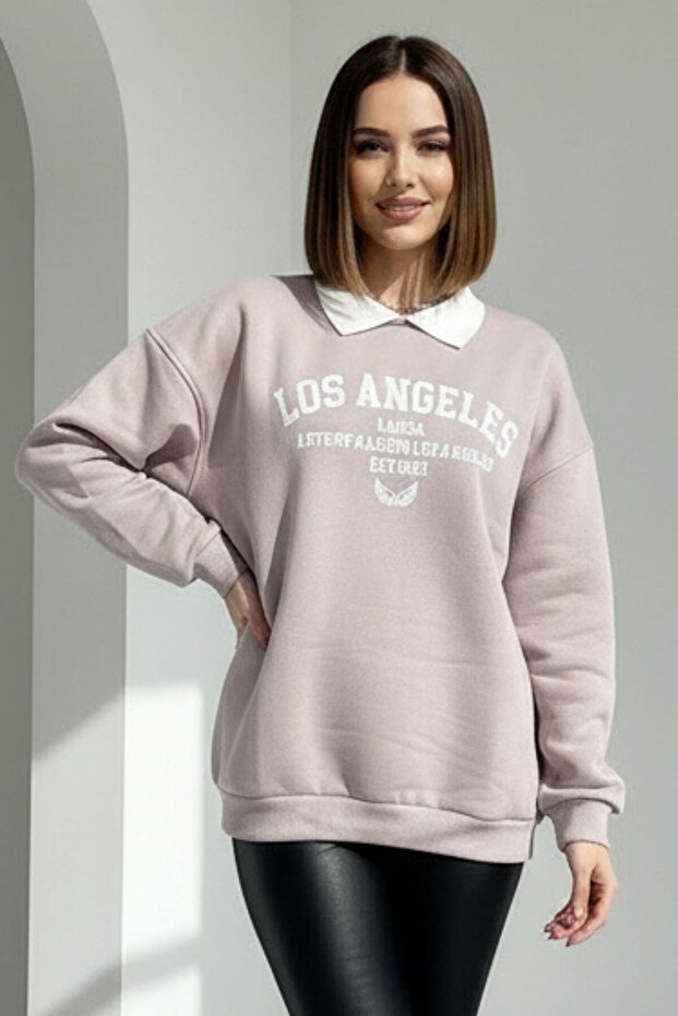 Polo collar los angeles college print oversized sweatshirt