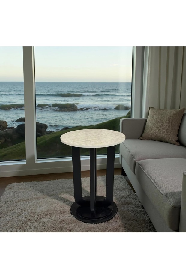 Wooden serving table, marble alternative - 1