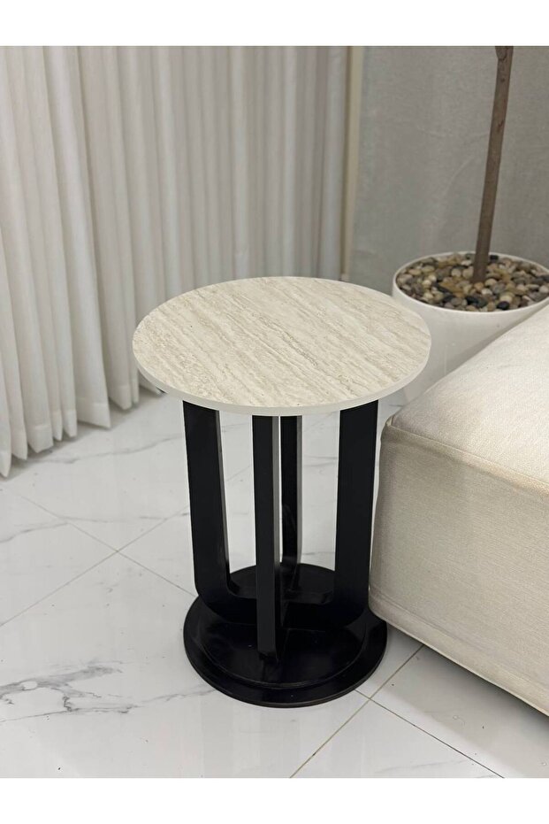 Wooden serving table, marble alternative - 2