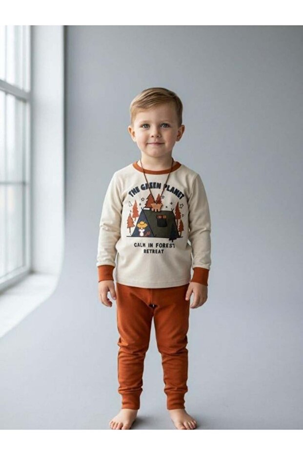 Boy's the Green Planet Written Long Sleeve Pajama Set