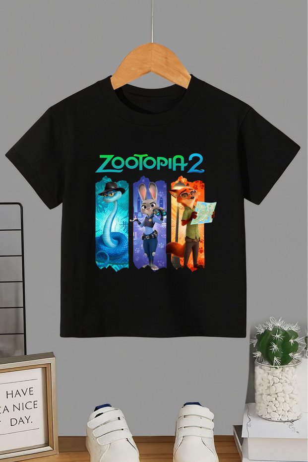 Zootopia Printed Black-White Unisex T-Shirt