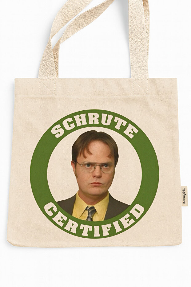 The Office Schrute Certified Printed Canvas Tote Bag with Velcro and Inner Pocket