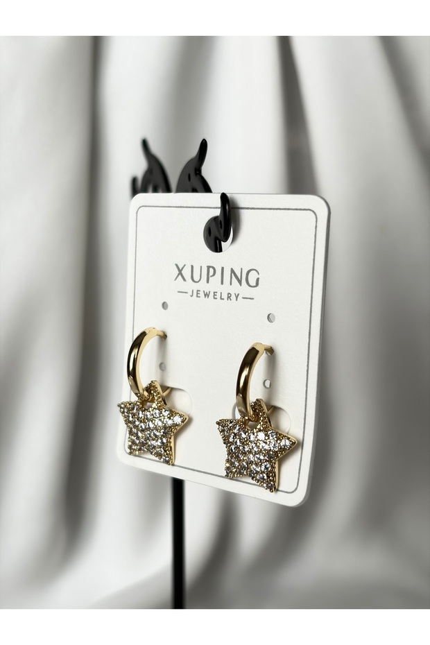 Star Dangle Hoop Gold Earrings